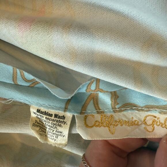 Vtg 70s Maxi Skirt Dragon Print Blue Gold California Girl Coastal Bohemian Retro - Picture 6 of 7